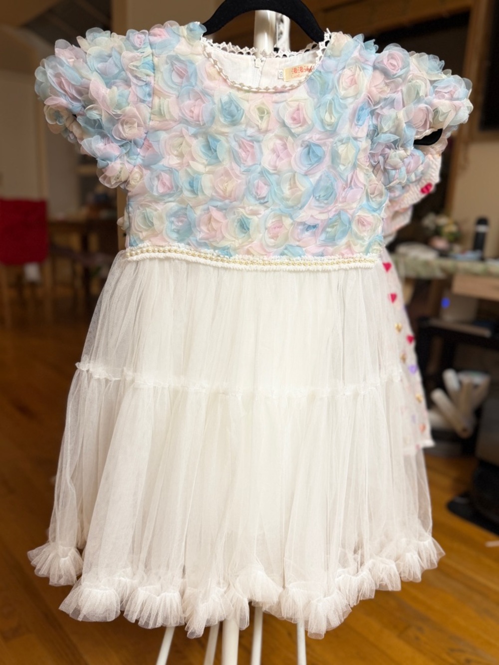 Pastel Rose Tulle Party Dress - White and Pastel